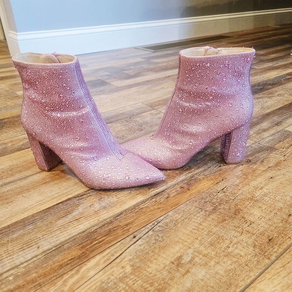 Betsey Johnson Shoes - Blue by Betsey Johnson Cady Lt. Pink Rhinestone Embellished Dress Bootie, 7.5